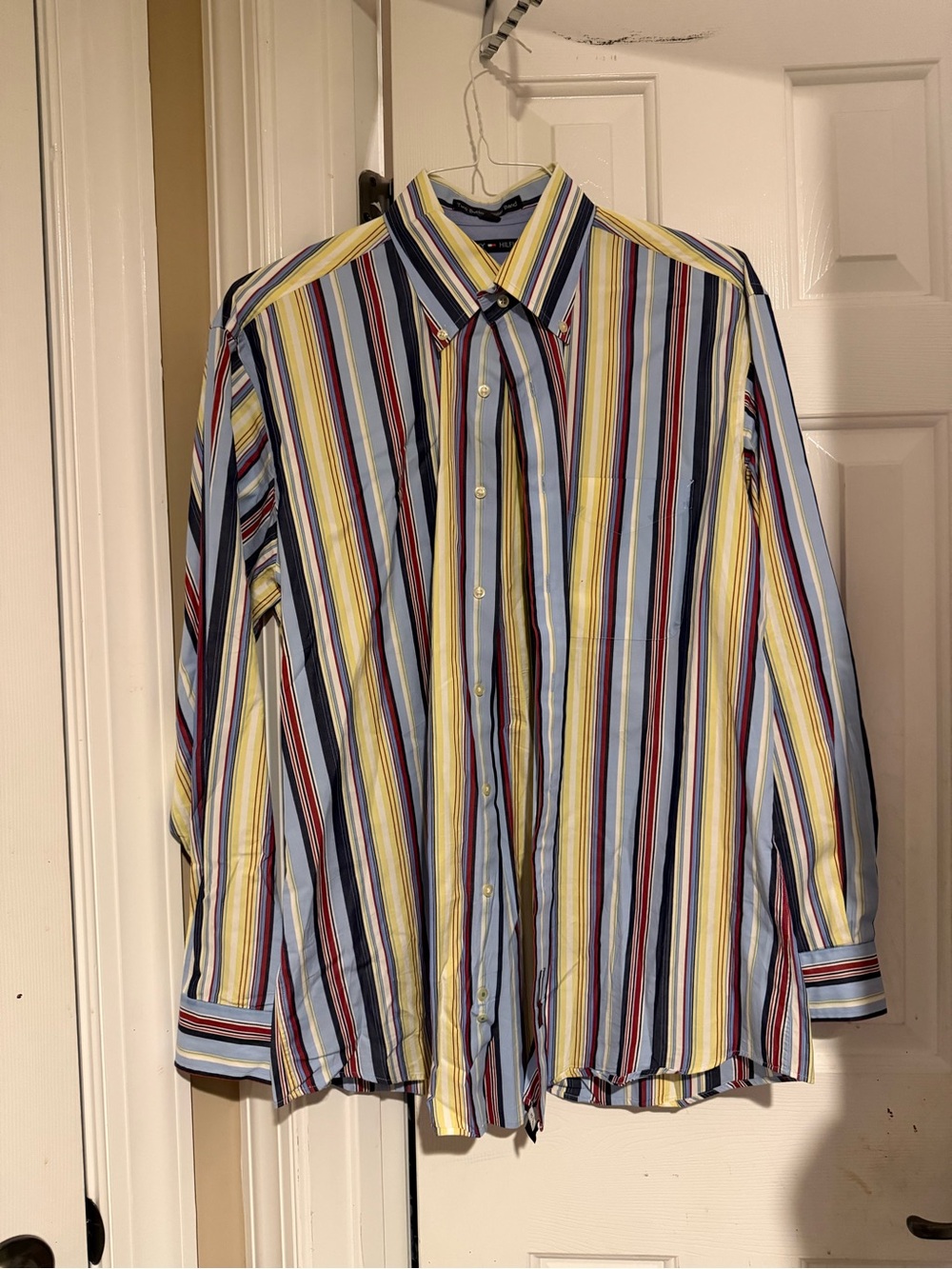 Tommy Hilfiger Men’s Multi-Stripe Button-Down Shirt — Blue, Yellow, Red & White